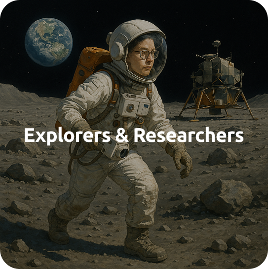 Astronaut:in auf der Mondoberfläche – Zielgruppe „Explorers & Researchers“